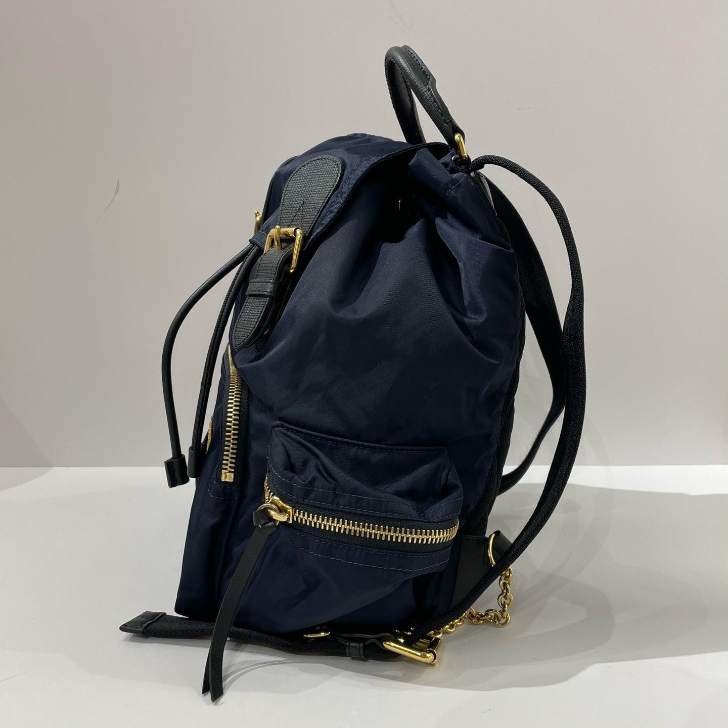 Burberry - The Rucksack - Gabardine nylon with leather trim - Navy with Gold-Tone Hardware - (medium)