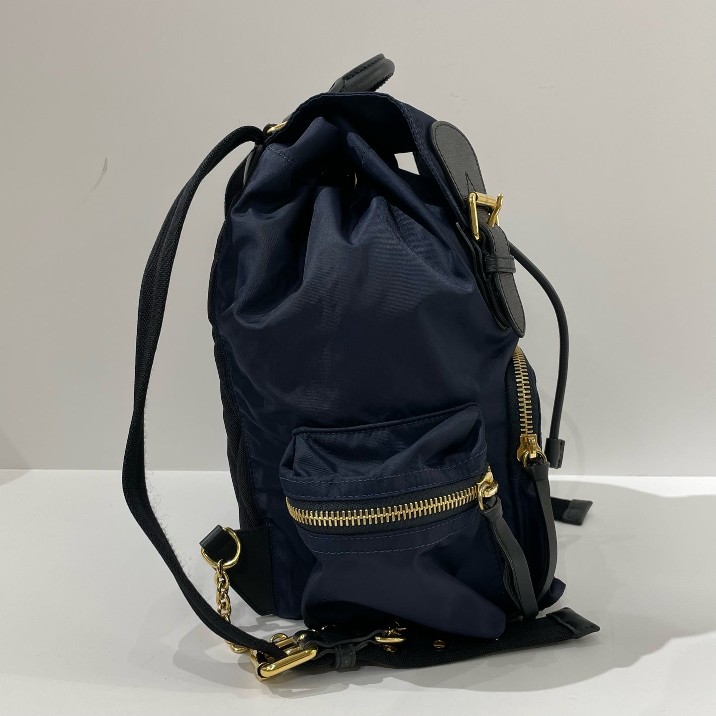 Burberry - The Rucksack - Gabardine nylon with leather trim - Navy with Gold-Tone Hardware - (medium)