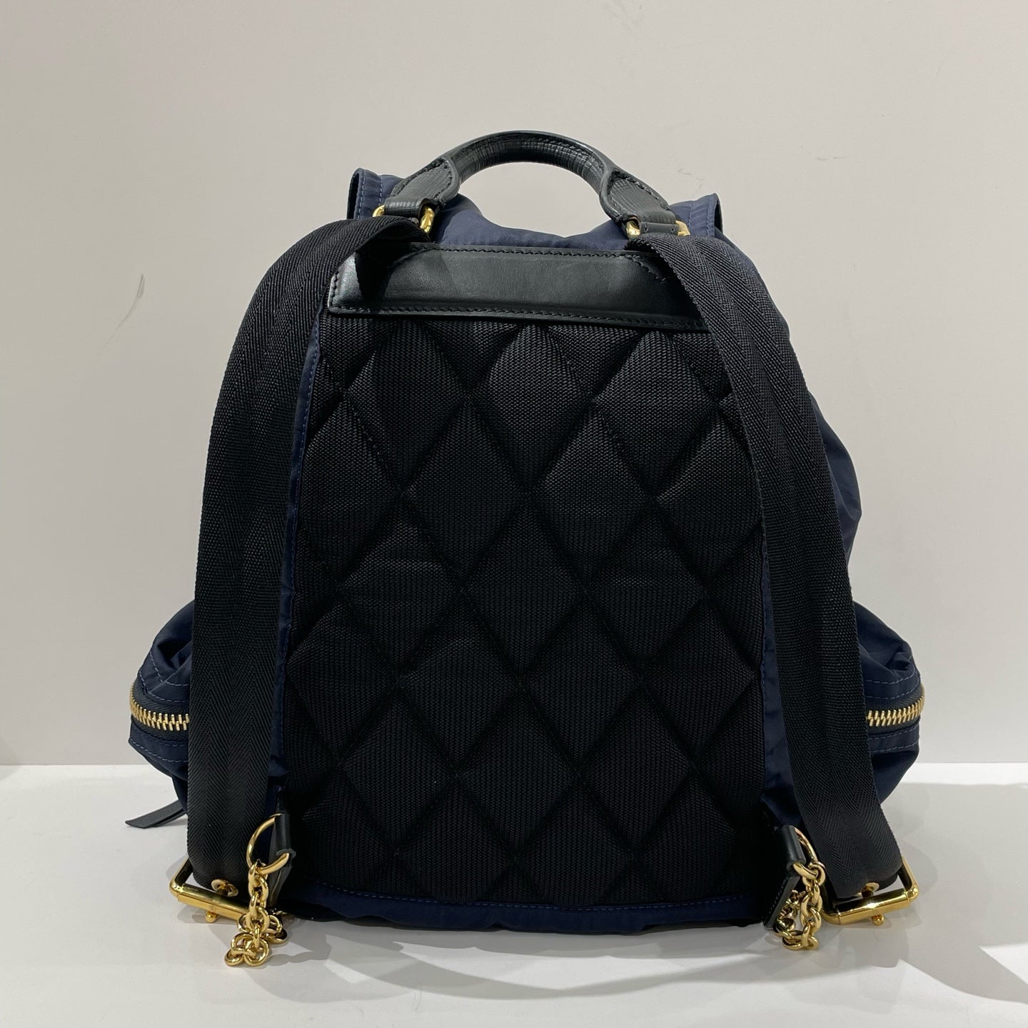Burberry - The Rucksack - Gabardine nylon with leather trim - Navy with Gold-Tone Hardware - (medium)