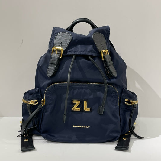 Burberry - The Rucksack - Gabardine nylon with leather trim - Navy with Gold-Tone Hardware - (medium)
