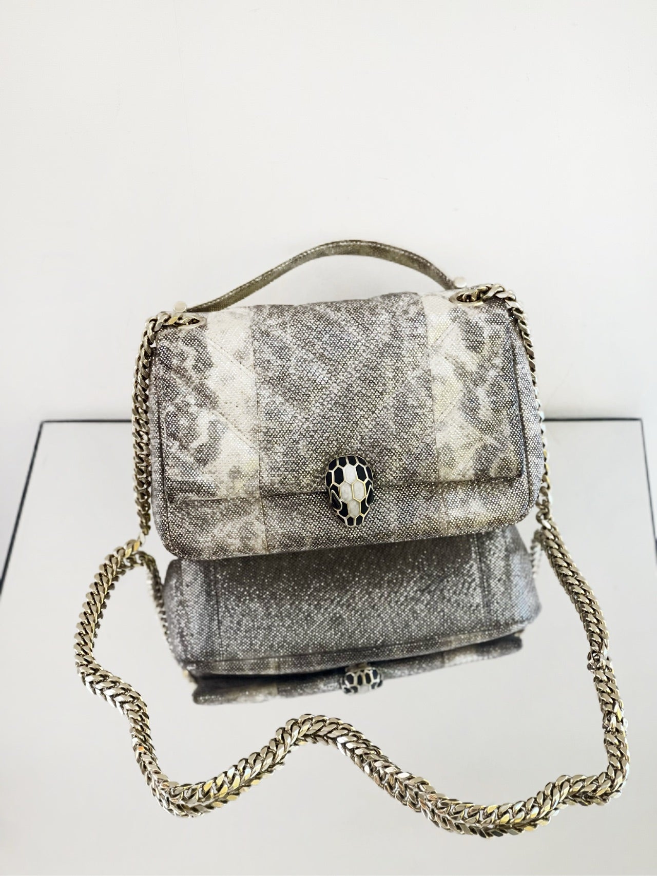 Bvlgari - Serpenti Cabochon - Exotic leathers - Water snake - Silver - (small)
