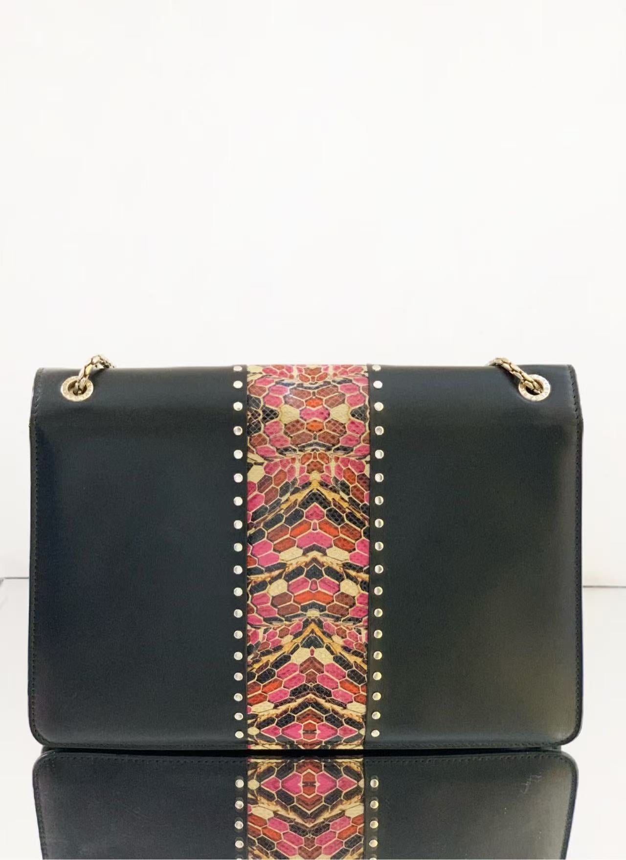 Bvlgari - Serpenti Forever Accordion Bag - Smooth leather with python skin patchwork - Black with multicolour python accents - (Medium)