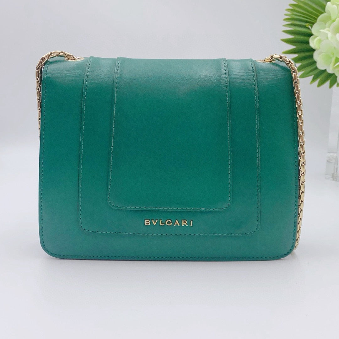 Bvlgari - Serpenti Forever Accordion Chain Bag - Calfskin leather - Green with Gold-Tone Hardware - (Small)