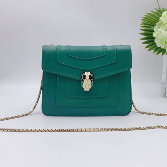 Bvlgari - Serpenti Forever Accordion Chain Bag - Calfskin leather - Green with Gold-Tone Hardware - (Small)