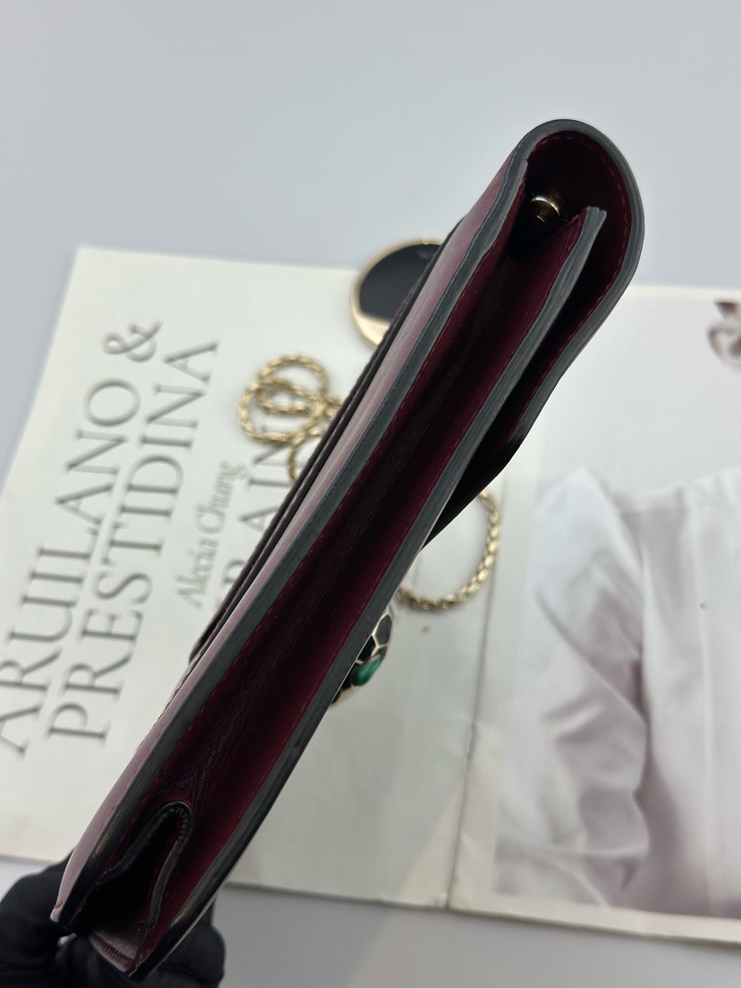 BVLGARI - Serpenti Forever - Calf leather - Burgundy with Gold-Tone Hardware - (large)