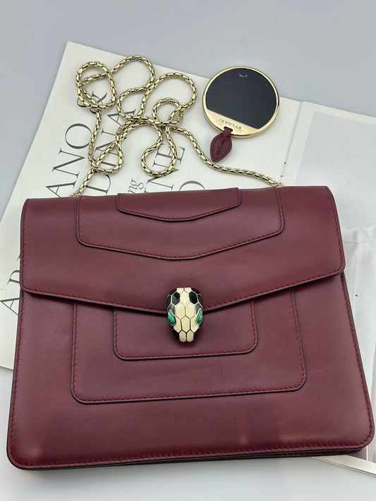 BVLGARI - Serpenti Forever - Calf leather - Burgundy with Gold-Tone Hardware - (large)