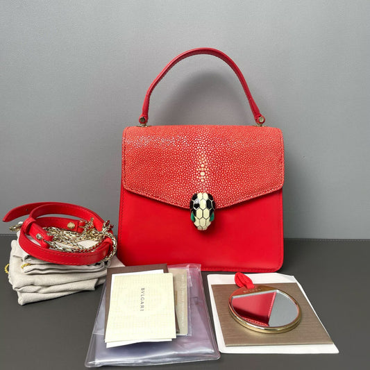Bvlgari - Serpenti Forever Small Accordion Bag - Stingray leather and smooth calf leather - Red - (small)