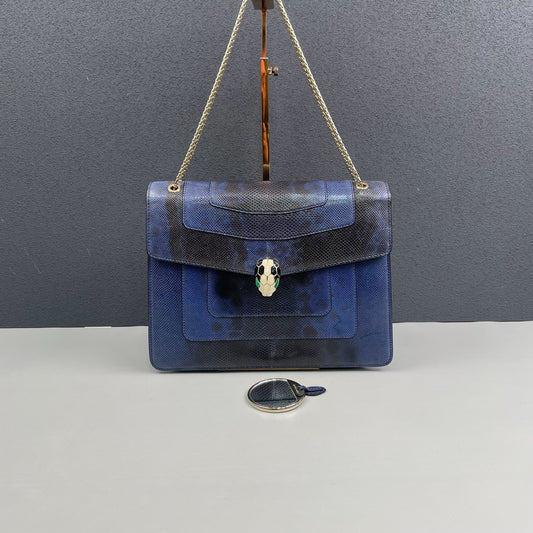 Bvlgari - Serpenti Forever - Water snake leather - Blue with black accents - (Medium)