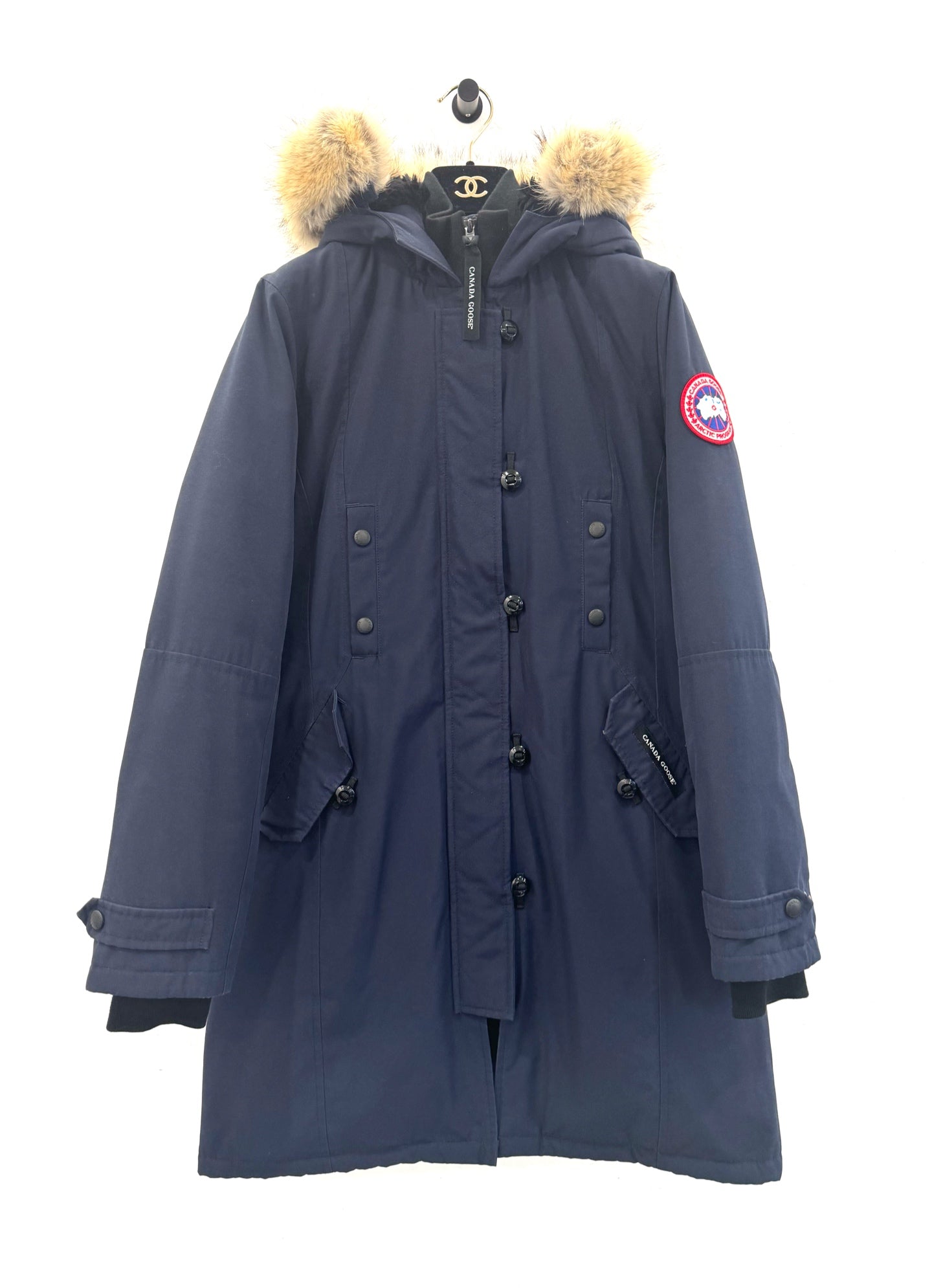 Canada Goose - Kensington - Polyester and cotton blend outer shell, nylon lining, 80% white duck down and 20% feather filling, natural coyote fur trim - Navy - (M)