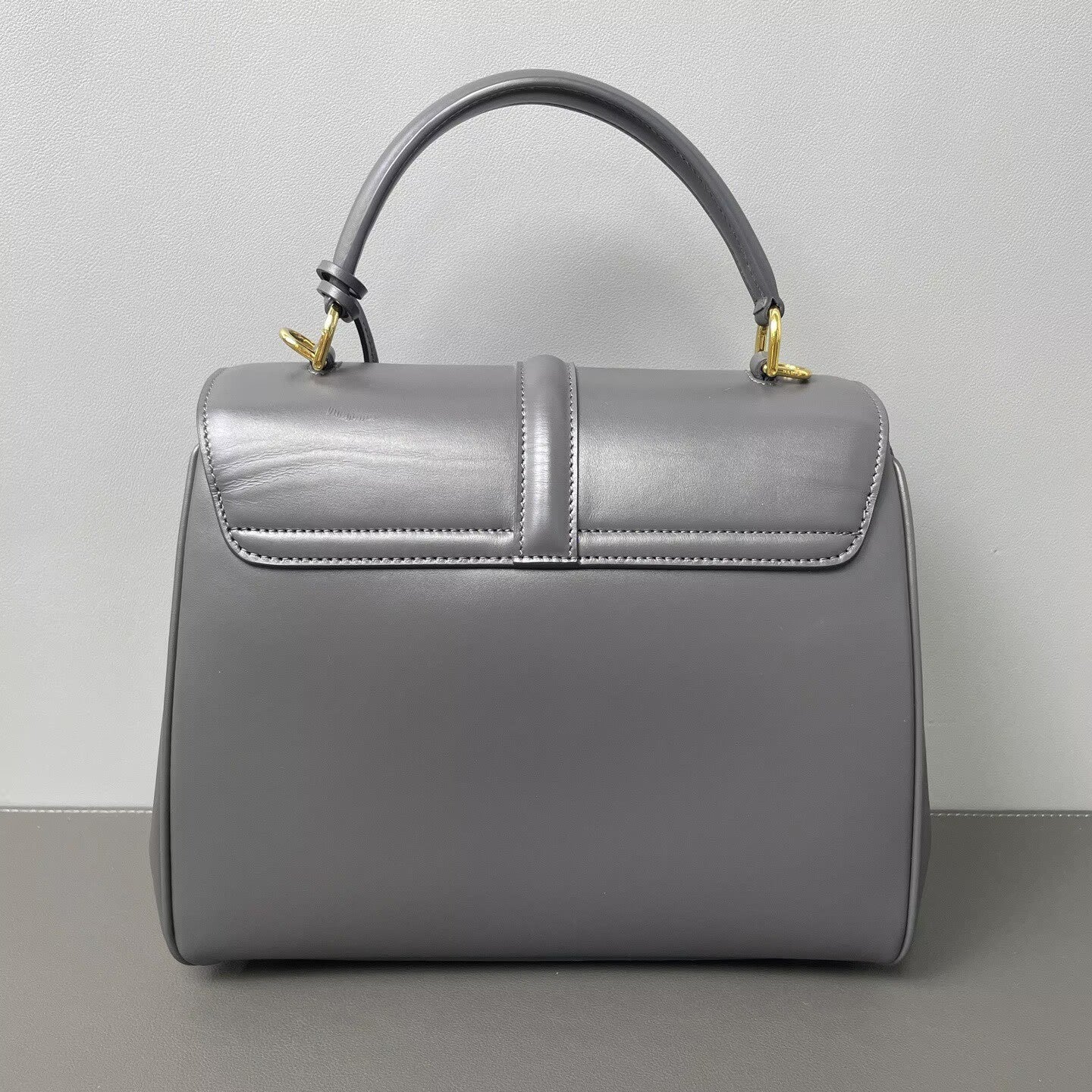 Celine - 16 Soft Mini Top Handle Bag with Lock - Cowhide leather with canvas strap - Grey with Gold-Tone Hardware - (mini)