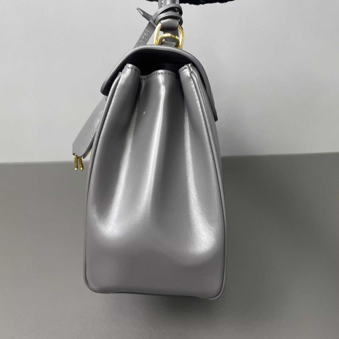 Celine - 16 Soft Mini Top Handle Bag with Lock - Cowhide leather with canvas strap - Grey with Gold-Tone Hardware - (mini)