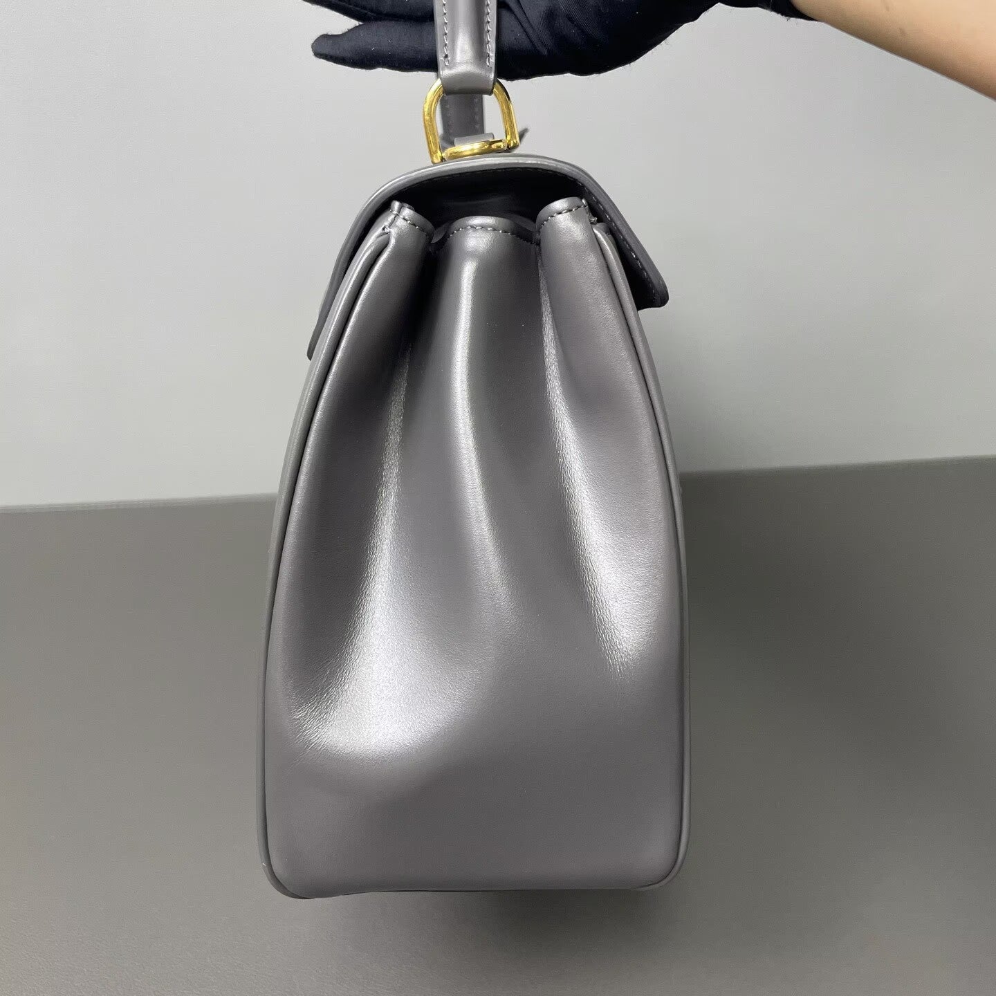 Celine - 16 Soft Mini Top Handle Bag with Lock - Cowhide leather with canvas strap - Grey with Gold-Tone Hardware - (mini)