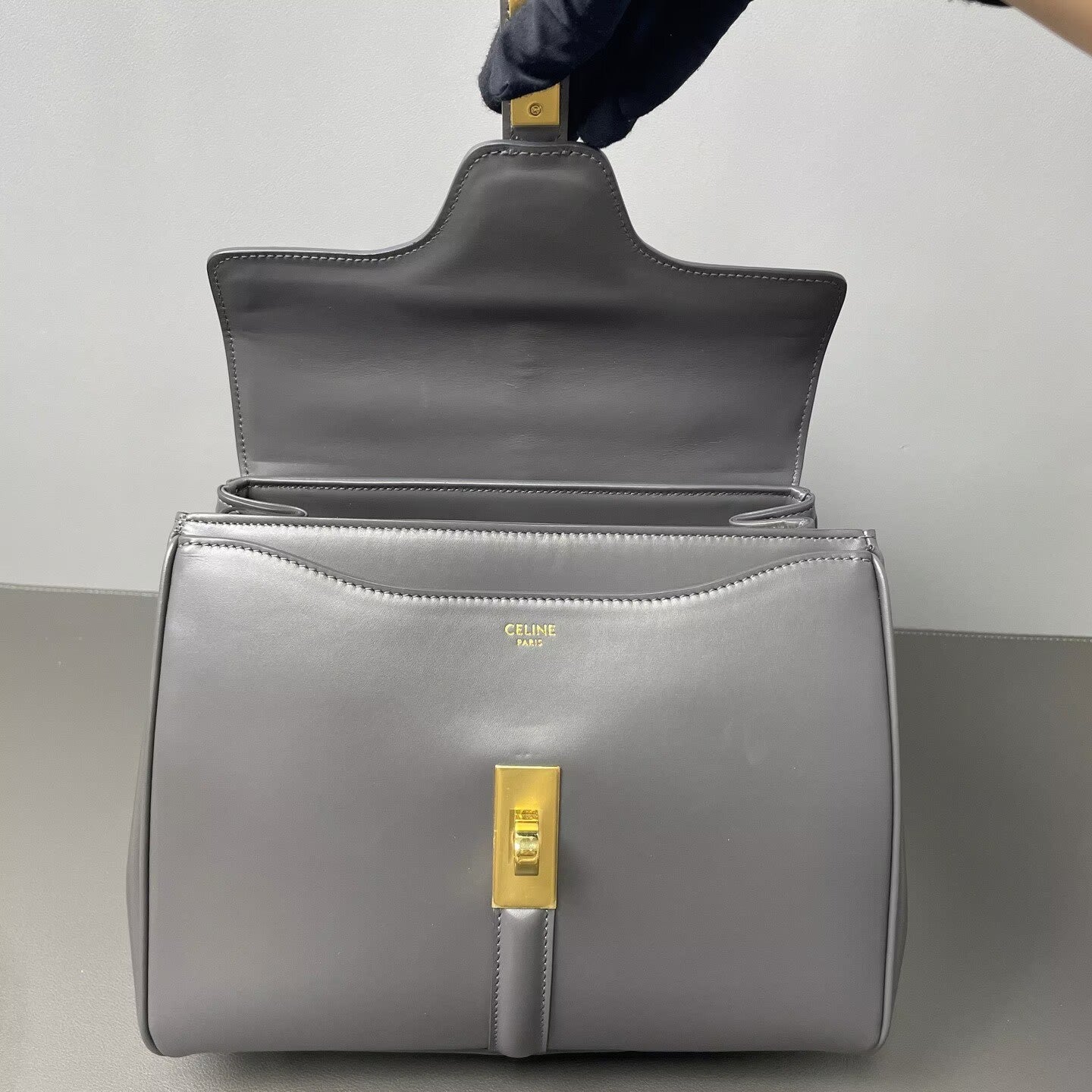 Celine - 16 Soft Mini Top Handle Bag with Lock - Cowhide leather with canvas strap - Grey with Gold-Tone Hardware - (mini)