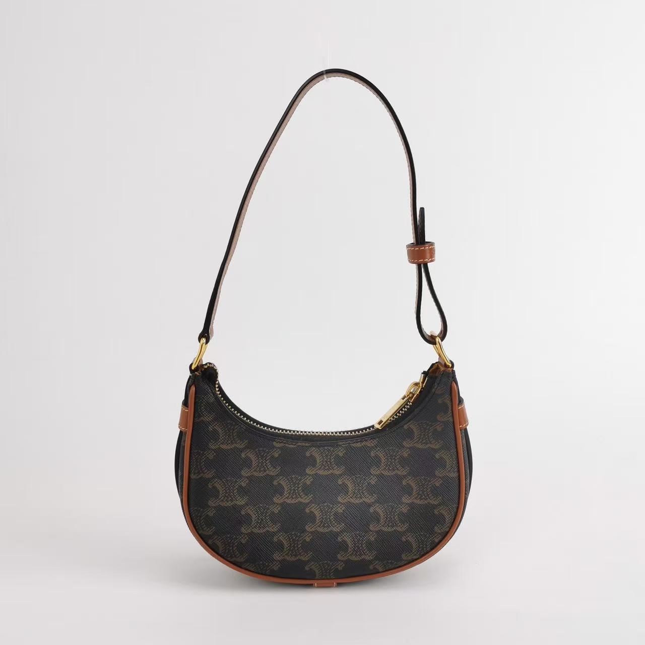 Celine - Ava Bag in Triomphe Canvas - Triomphe canvas with calfskin leather trim - Brown and Black with Tan - (Mini)