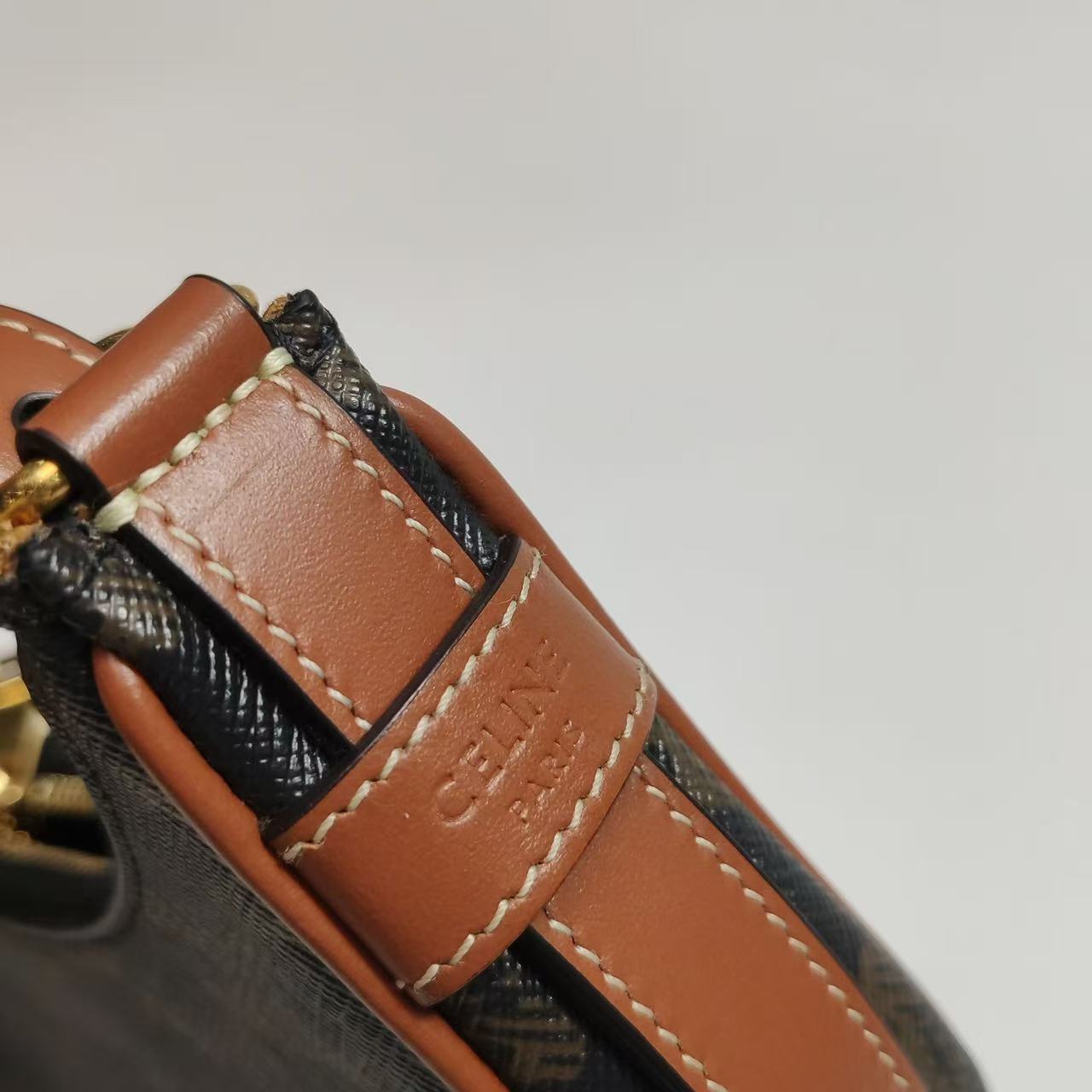 Celine - Ava Bag in Triomphe Canvas - Triomphe canvas with calfskin leather trim - Brown and Black with Tan - (Mini)