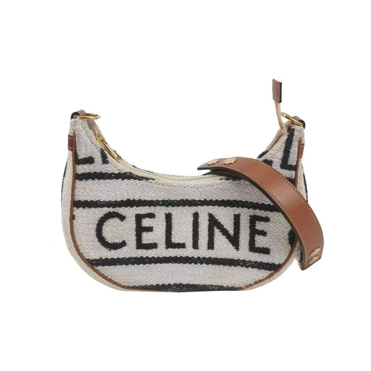 Celine - AVA Shoulder Bag - Knit fabric with leather trim - Beige, Black, and Brown - (Mini)