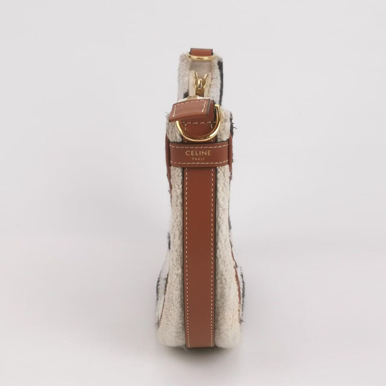 Celine - AVA Shoulder Bag - Knit fabric with leather trim - Beige, Black, and Brown - (Mini)