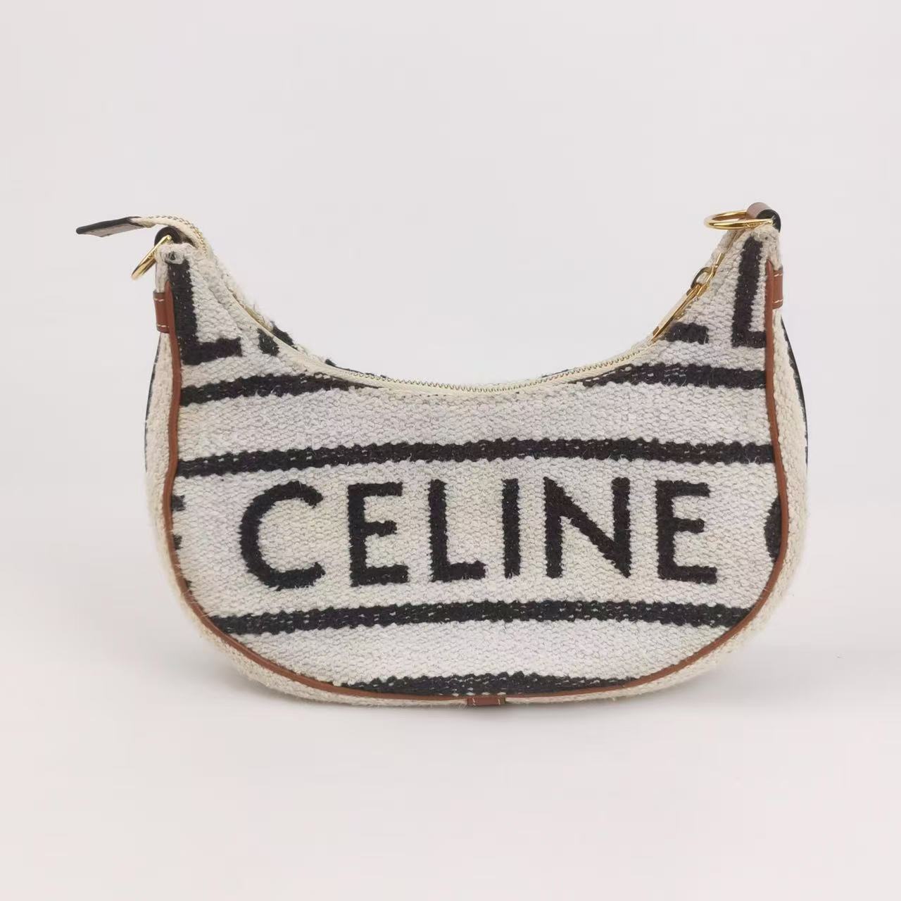 Celine - AVA Shoulder Bag - Knit fabric with leather trim - Beige, Black, and Brown - (Mini)
