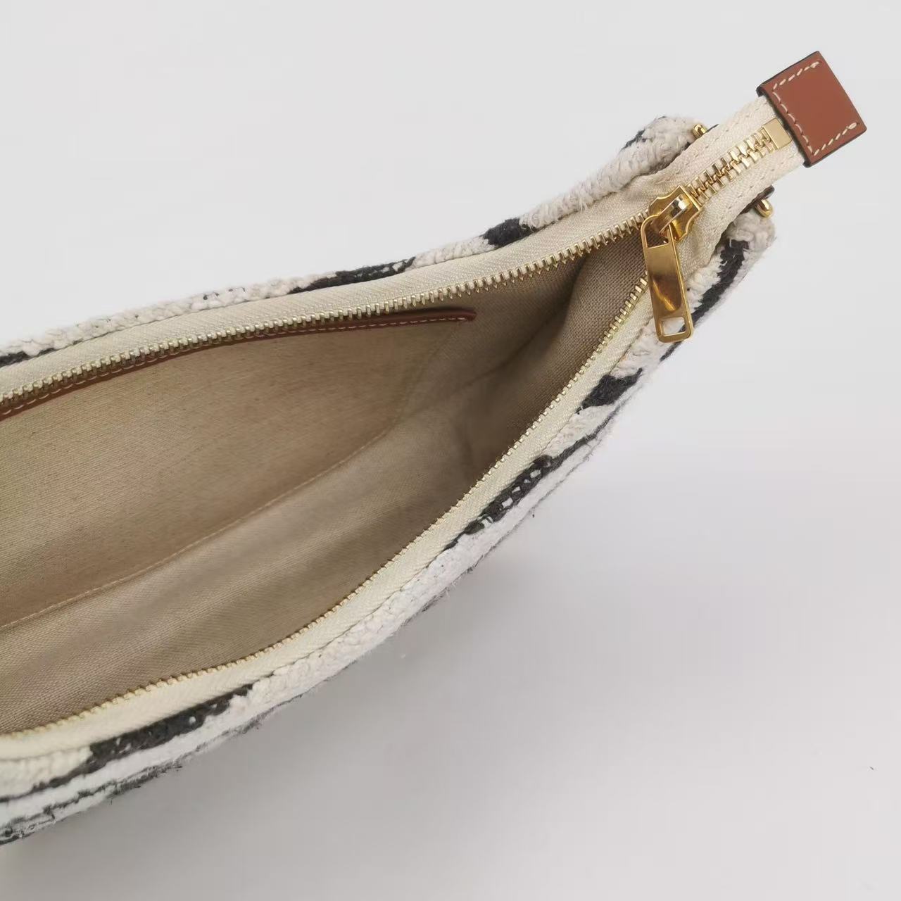 Celine - AVA Shoulder Bag - Knit fabric with leather trim - Beige, Black, and Brown - (Mini)
