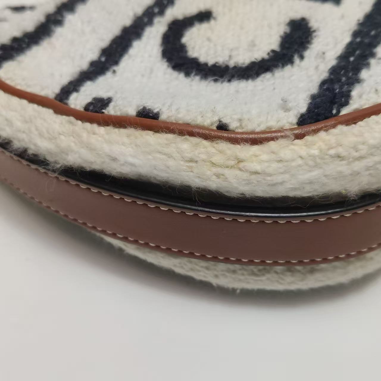 Celine - AVA Shoulder Bag - Knit fabric with leather trim - Beige, Black, and Brown - (Mini)