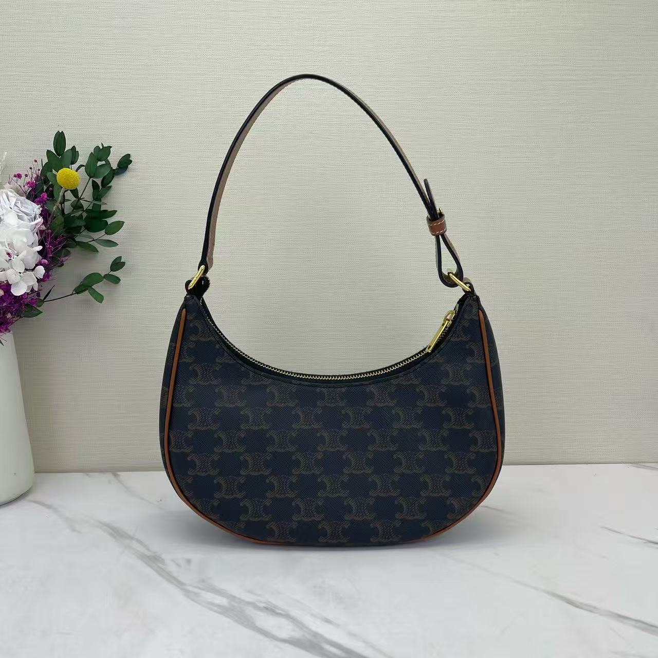 Celine - AVA - Triomphe canvas with calfskin leather trim - Dark Brown and Tan - (mini)