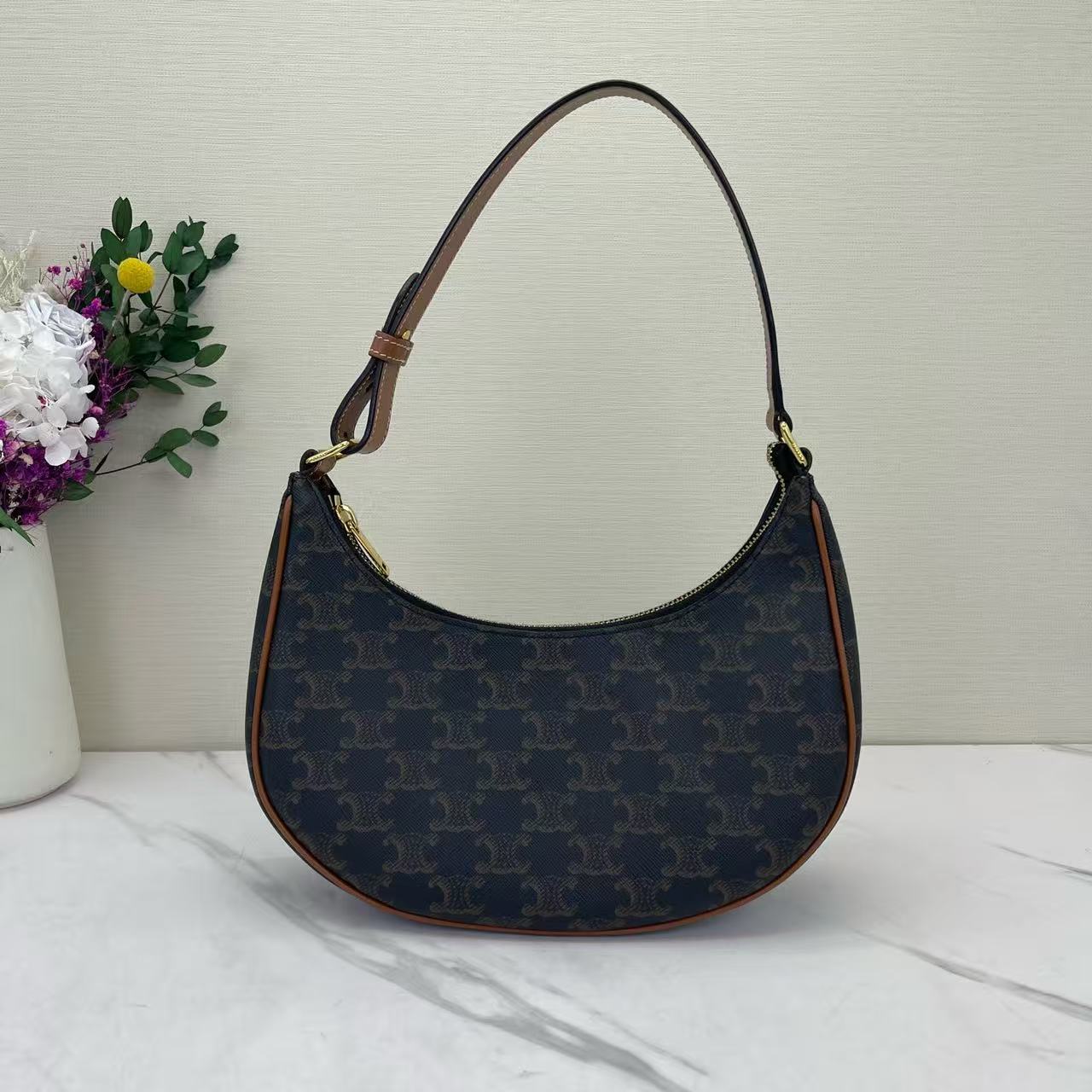 Celine - AVA - Triomphe canvas with calfskin leather trim - Dark Brown and Tan - (mini)