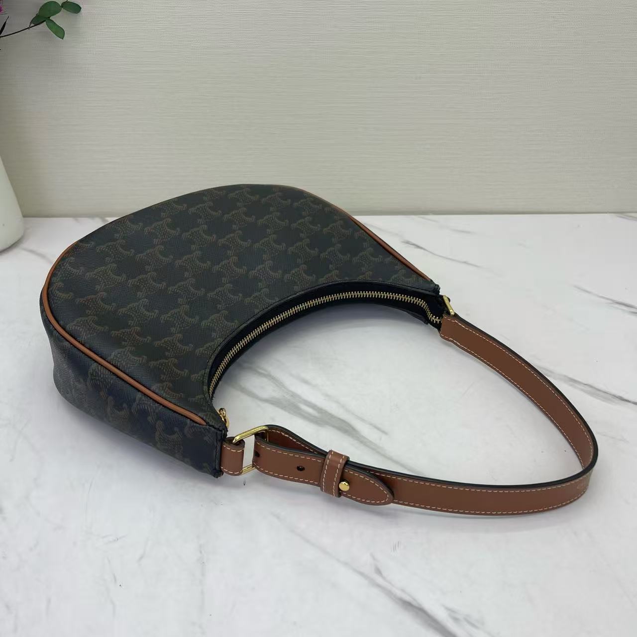 Celine - AVA - Triomphe canvas with calfskin leather trim - Dark Brown and Tan - (mini)