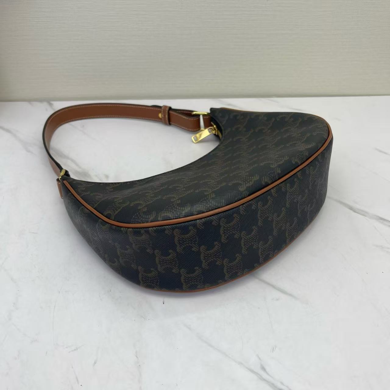 Celine - AVA - Triomphe canvas with calfskin leather trim - Dark Brown and Tan - (mini)