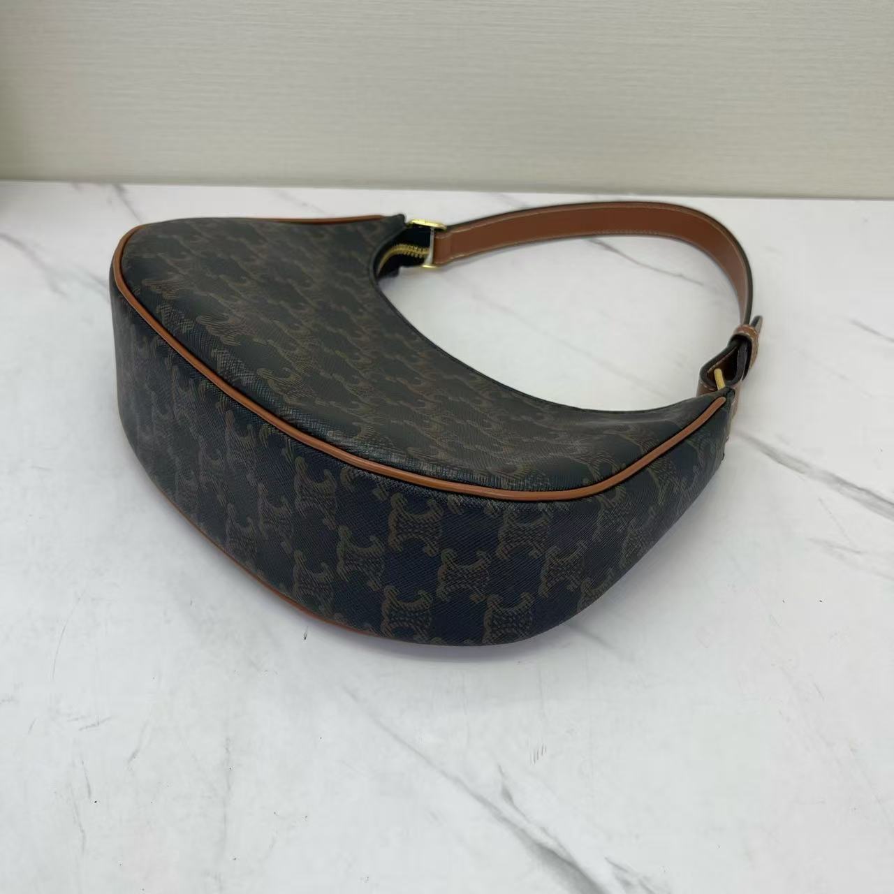 Celine - AVA - Triomphe canvas with calfskin leather trim - Dark Brown and Tan - (mini)