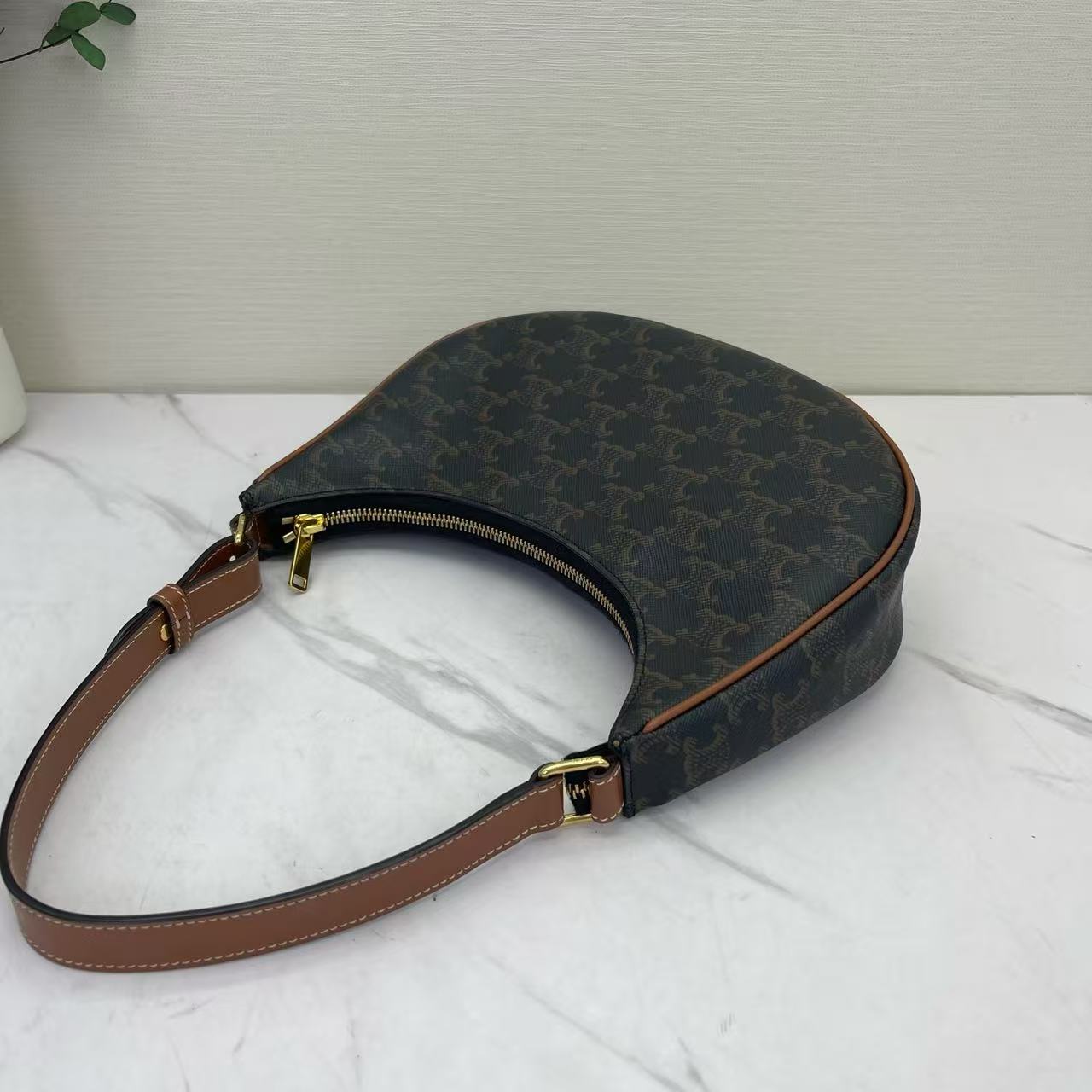 Celine - AVA - Triomphe canvas with calfskin leather trim - Dark Brown and Tan - (mini)