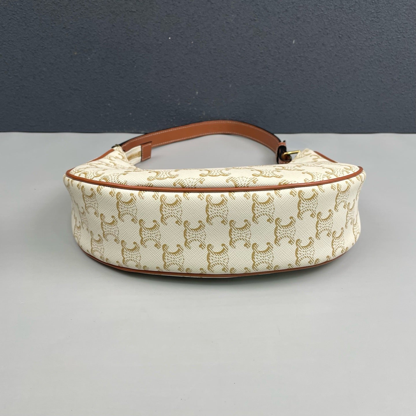 Celine - Ava - Triomphe coated canvas with calfskin leather trim - White with tan Triomphe monogram and brown leather accents - (mini)