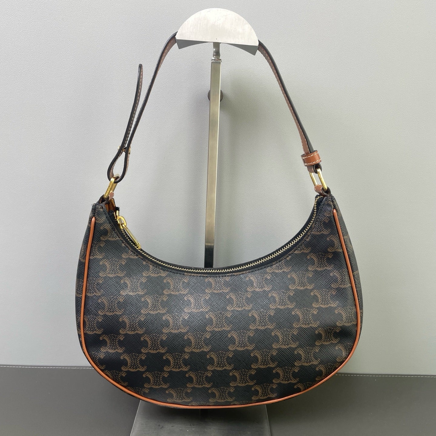Celine - AVA Triomphe Shoulder Bag - Coated canvas with leather trim - Brown - (small)