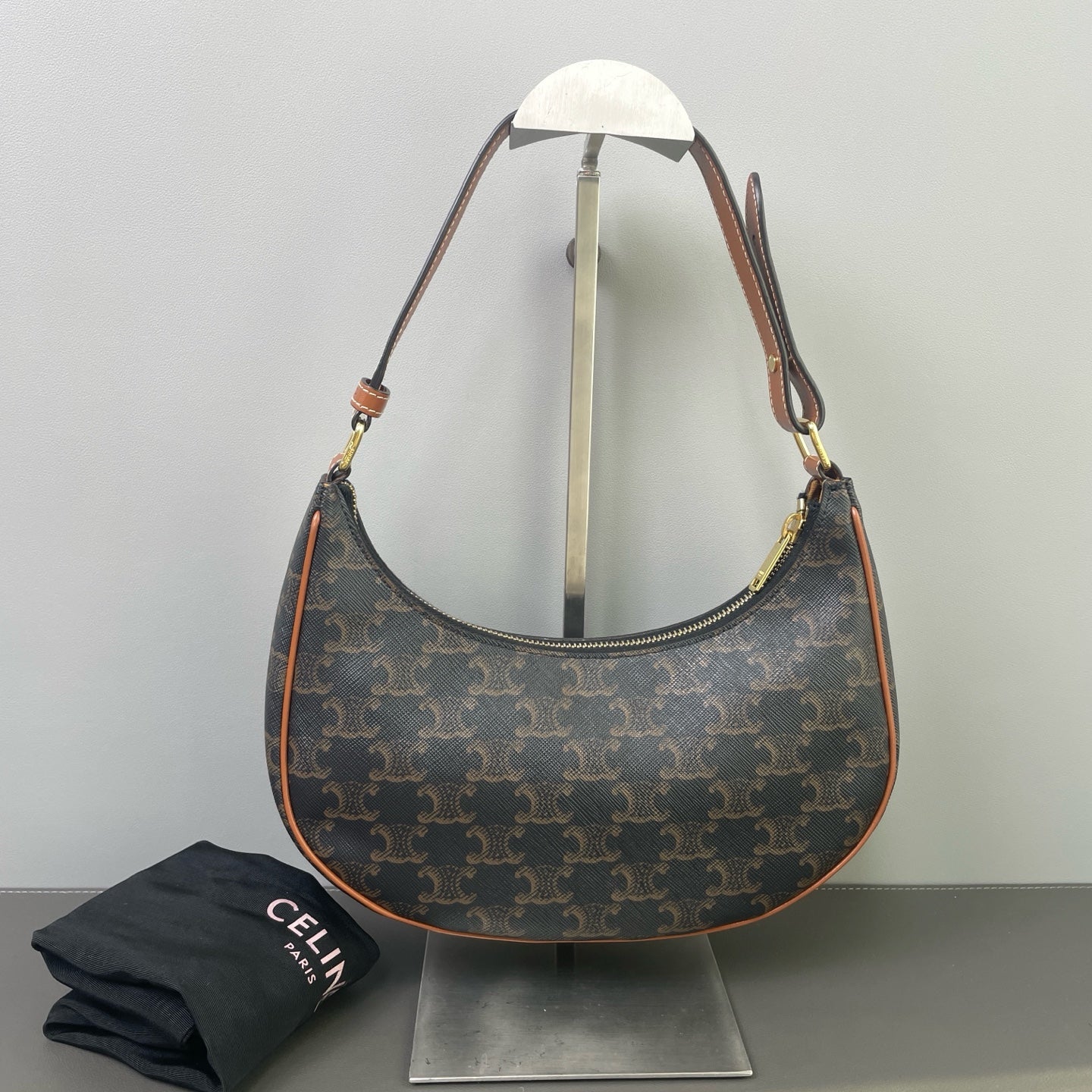 Celine - AVA Triomphe Shoulder Bag - Coated canvas with leather trim - Brown - (small)