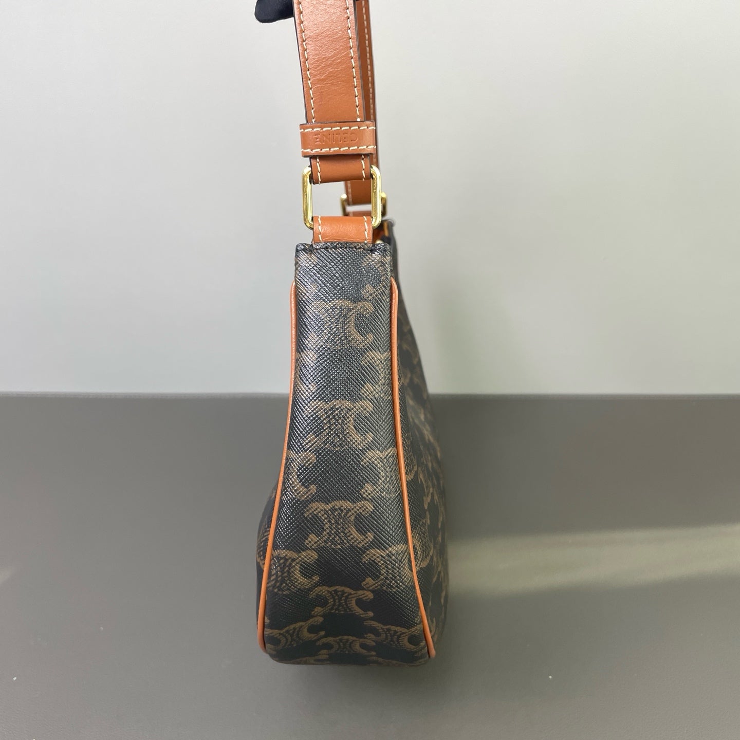Celine - AVA Triomphe Shoulder Bag - Coated canvas with leather trim - Brown - (small)
