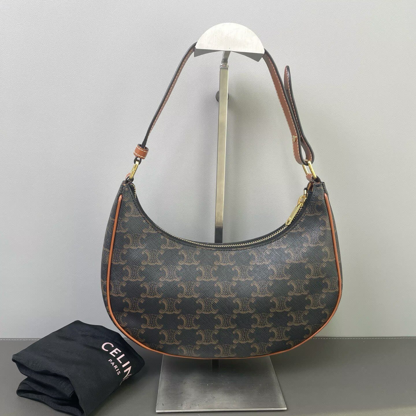 Celine - Ava Triomphe Shoulder Bag - Triomphe coated canvas with leather trim - Brown - (small)