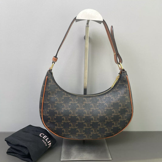 Celine - Ava Triomphe Shoulder Bag - Triomphe coated canvas with leather trim - Brown - (small)