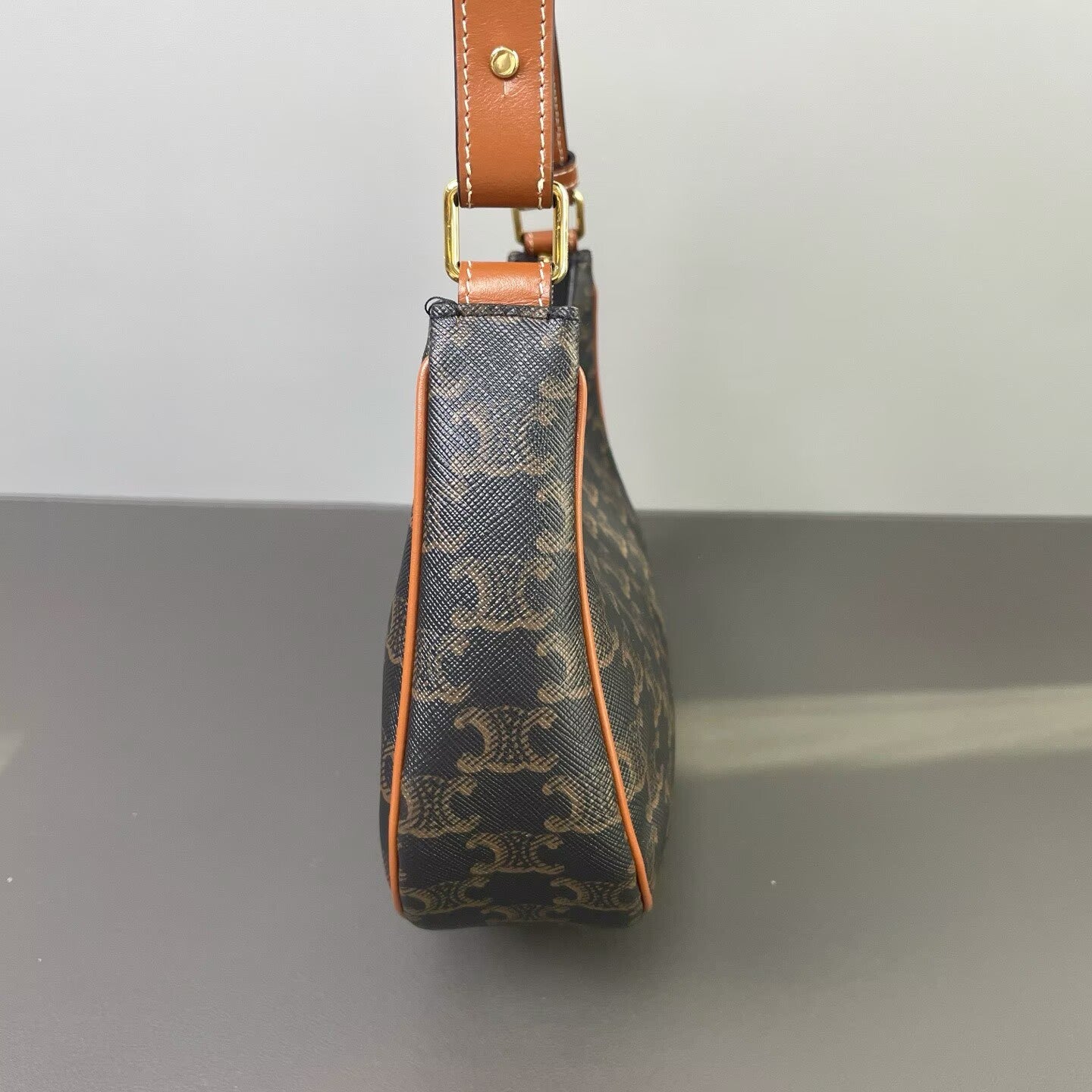 Celine - Ava Triomphe Shoulder Bag - Triomphe coated canvas with leather trim - Brown - (small)