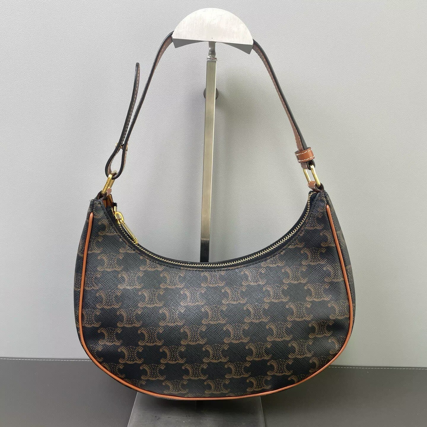 Celine - Ava Triomphe Shoulder Bag - Triomphe coated canvas with leather trim - Brown - (small)