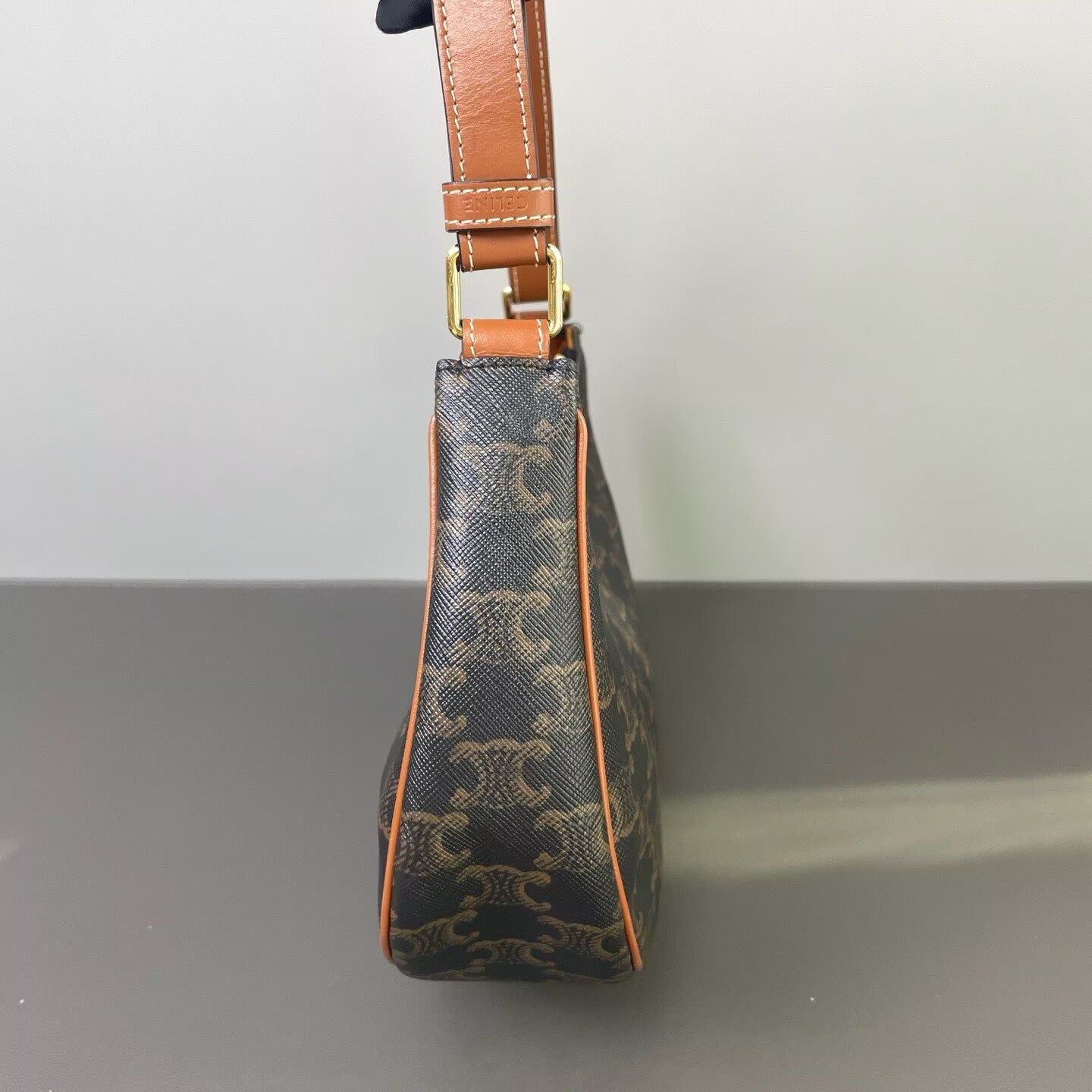 Celine - Ava Triomphe Shoulder Bag - Triomphe coated canvas with leather trim - Brown - (small)