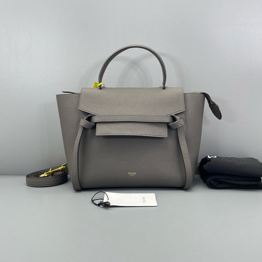 Celine - Belt Bag - Grained calfskin leather - Grey with Gold-Tone Hardware - (small)