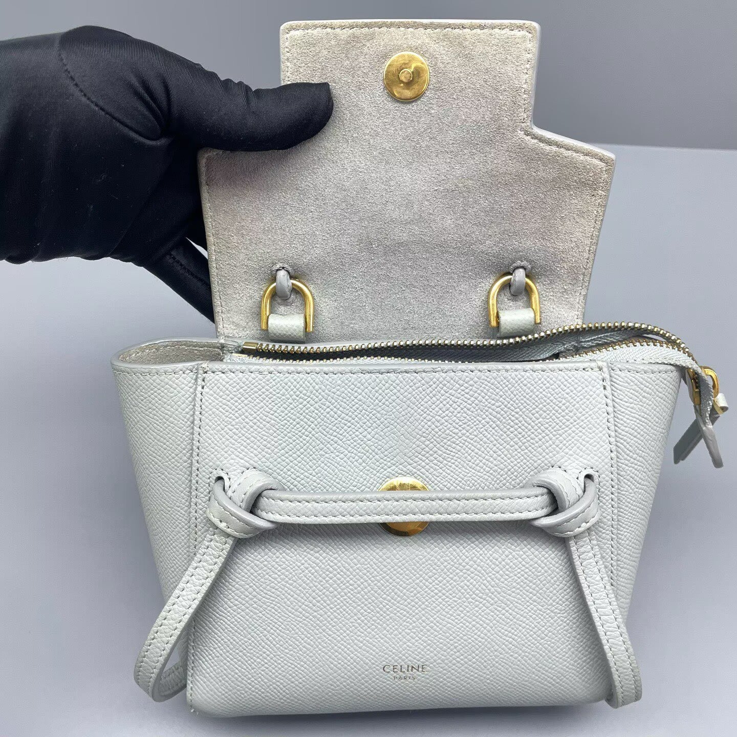 Celine - Belt Bag - Grained leather - Blue-grey - (mini)