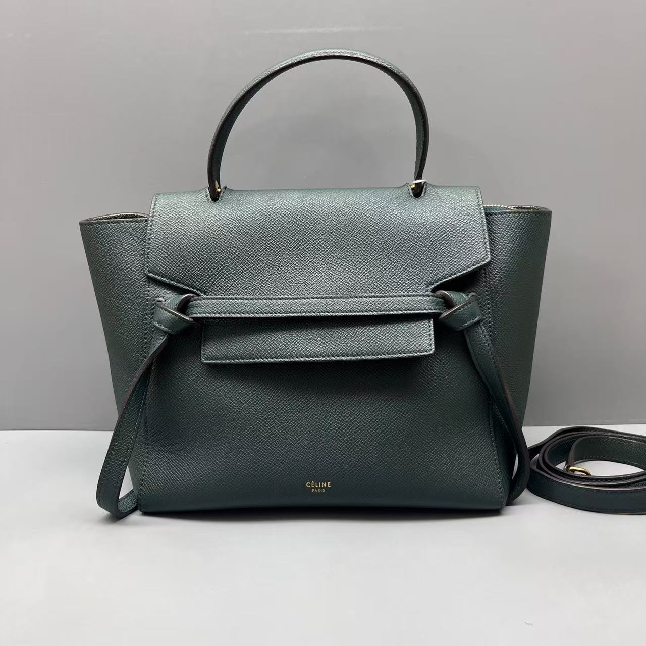 Celine - Belt Bag - Grained leather - Dark Green with Gold-Tone Hardware - (Small)