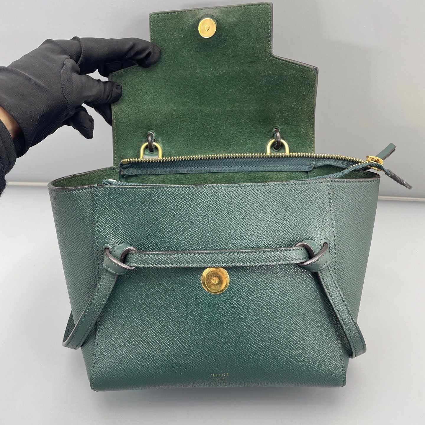 Celine - Belt Bag Nano - Grained calfskin leather - Dark Green with Gold-Tone Hardware - (mini)