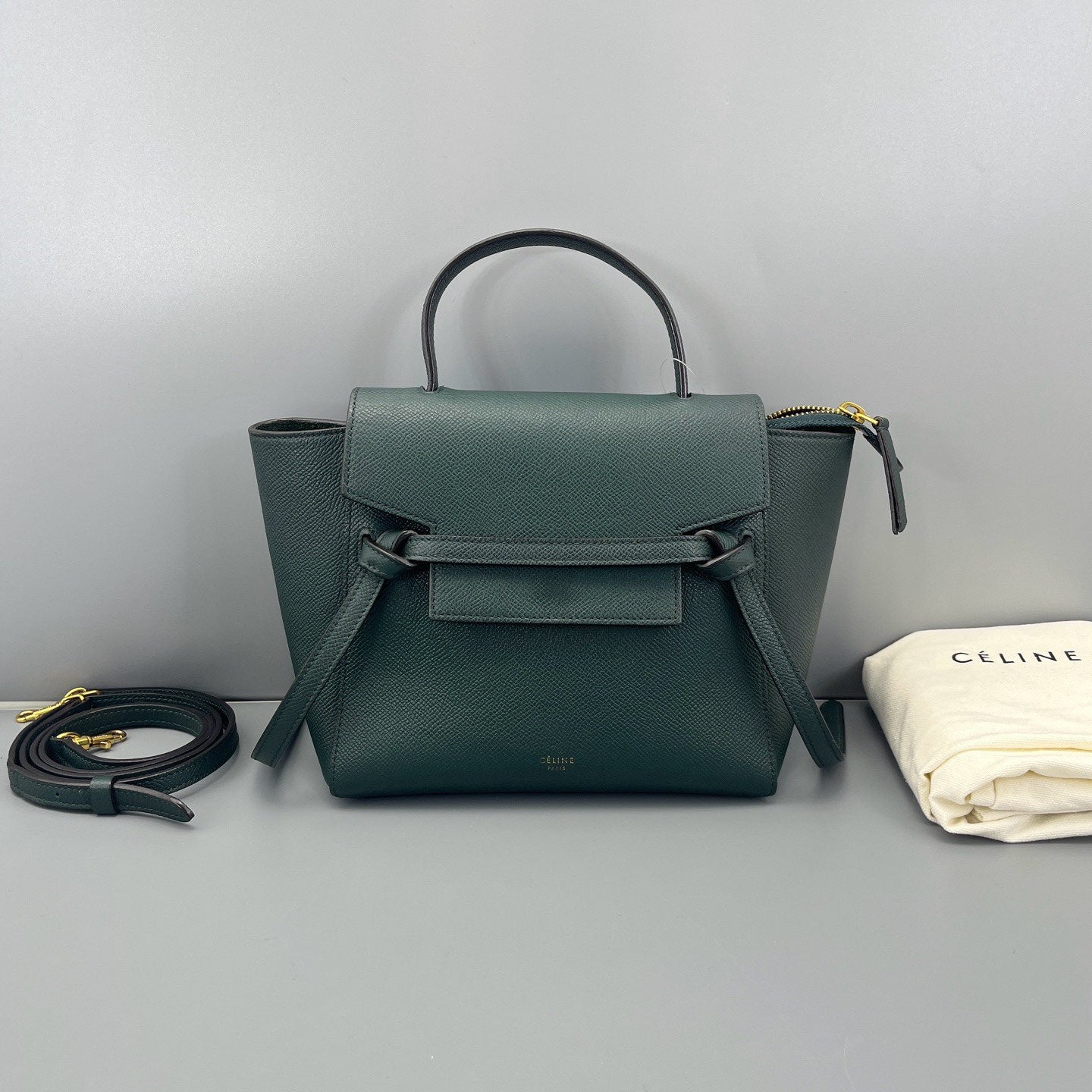 Celine - Belt Bag Nano - Grained calfskin leather - Dark Green with Gold-Tone Hardware - (mini)