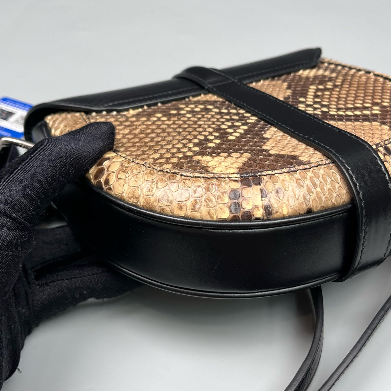 Celine - BESACE Saddle Bag - Smooth calfskin leather and genuine python - Black and natural python (beige, brown) tones - (small)