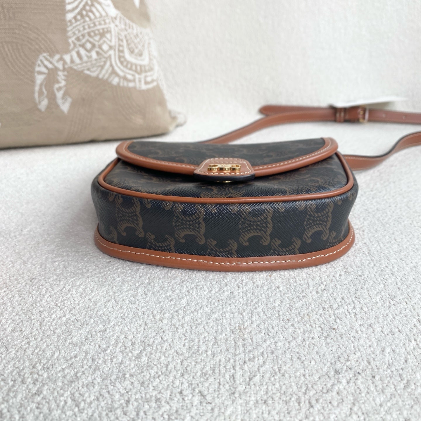 Celine - Besace Triomphe Mini Saddle Bag - Triomphe canvas with leather trim - Brown - (mini)