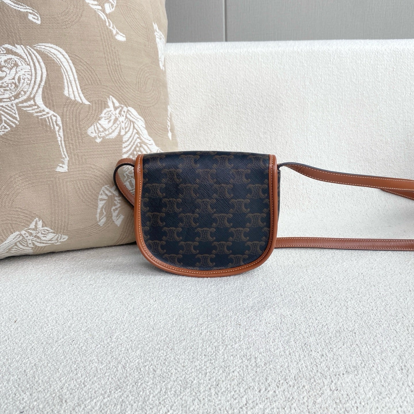 Celine - Besace Triomphe Mini Saddle Bag - Triomphe canvas with leather trim - Brown - (mini)