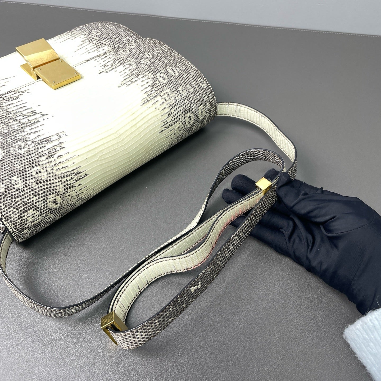 Celine - Box Bag - Lizard Leather - White and Grey - (Small)