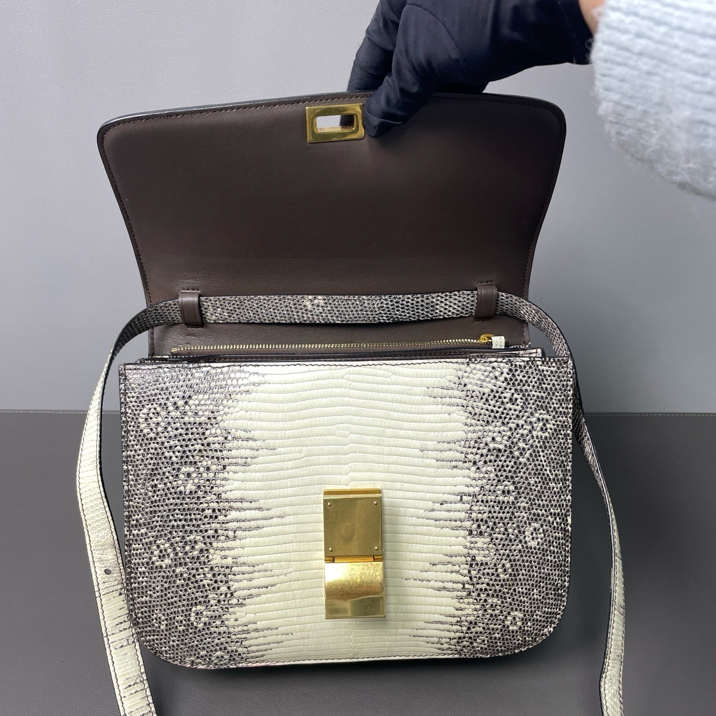 Celine - Box Bag - Lizard Leather - White and Grey - (Small)
