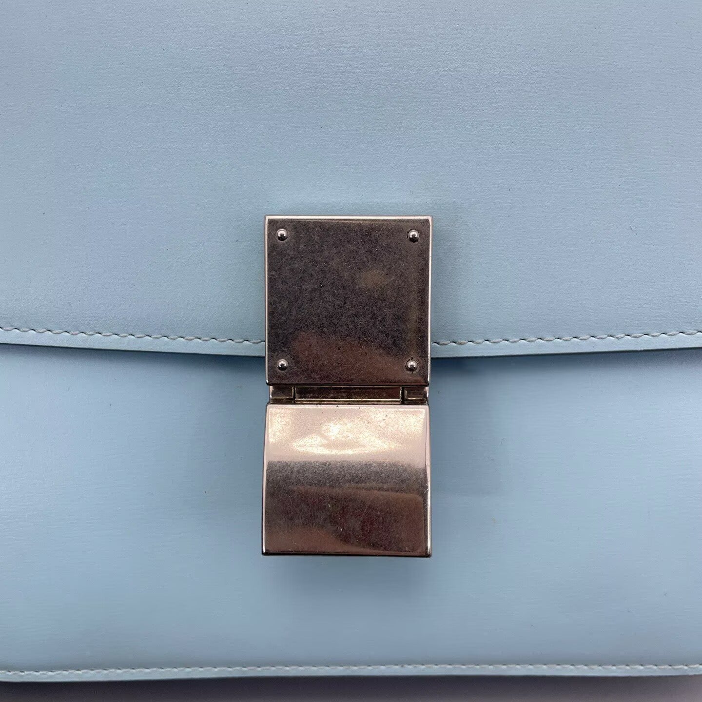 Celine - Box Bag Medium - Smooth calfskin leather - Light blue with Silver-Tone Hardware - (medium)